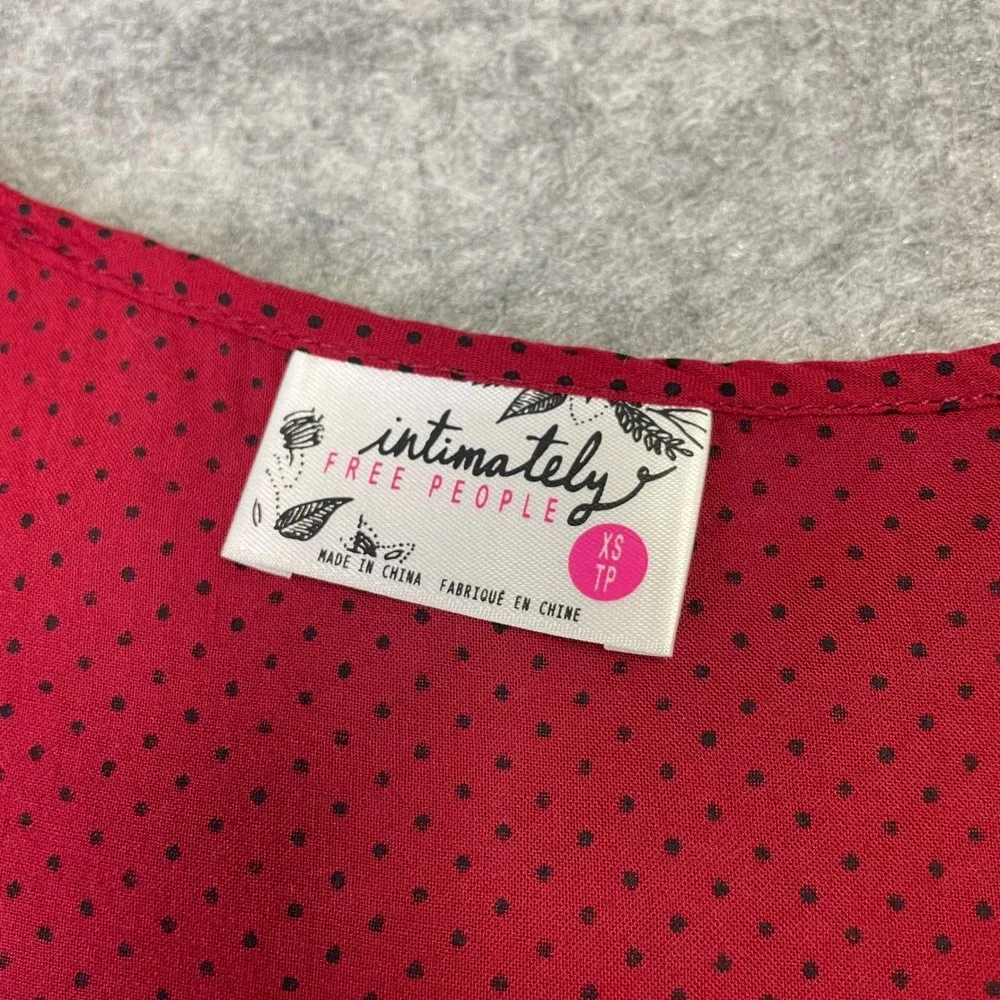 Free People Intimately Red Polka Dot Lace Trim Ruffle Slip Tunic Top XS Boho - Picture 11 of 16